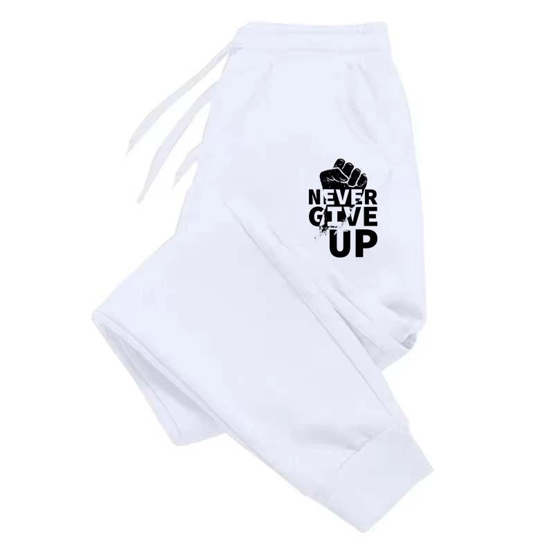 

Мужские спортивные штаны Never Give Up, повседневные, свободные, для спорта, фитнеса, джоггеры, со шнурком, длинные штаны, стиль хип-хоп, Y2K, флисовые спортивные штаны 4XL белый