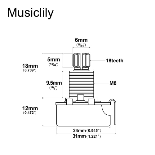 Alpha Metric Full-Size Split Shaft Control Guitar Pots, A 250K, A Curve (Set of 4)