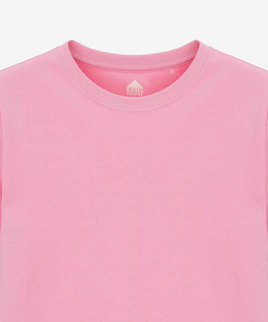 BASIC HOUSE Women'S Round Crop Short Sleeve T-Shirt Pink Lats0202