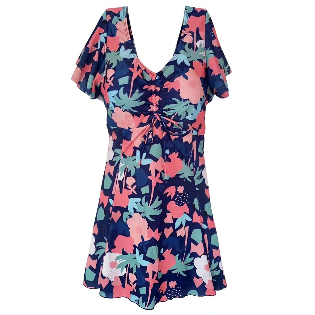 Neuer Badeanzug für mollige MM, große Größe, Nylongewebe, Badeanzug mit Blumenrock, einteilig, konservativer Badeanzug für Mütter
