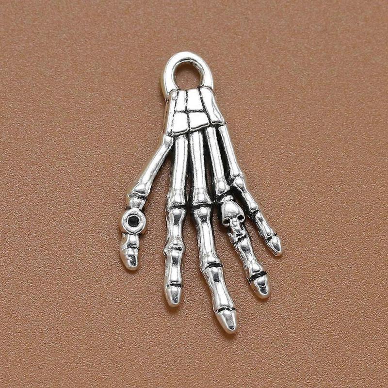 Alloy Pendant Charm Necklace Charms For Jewelry Making Skeleton Hand Shape Antique Silver 10Pcs