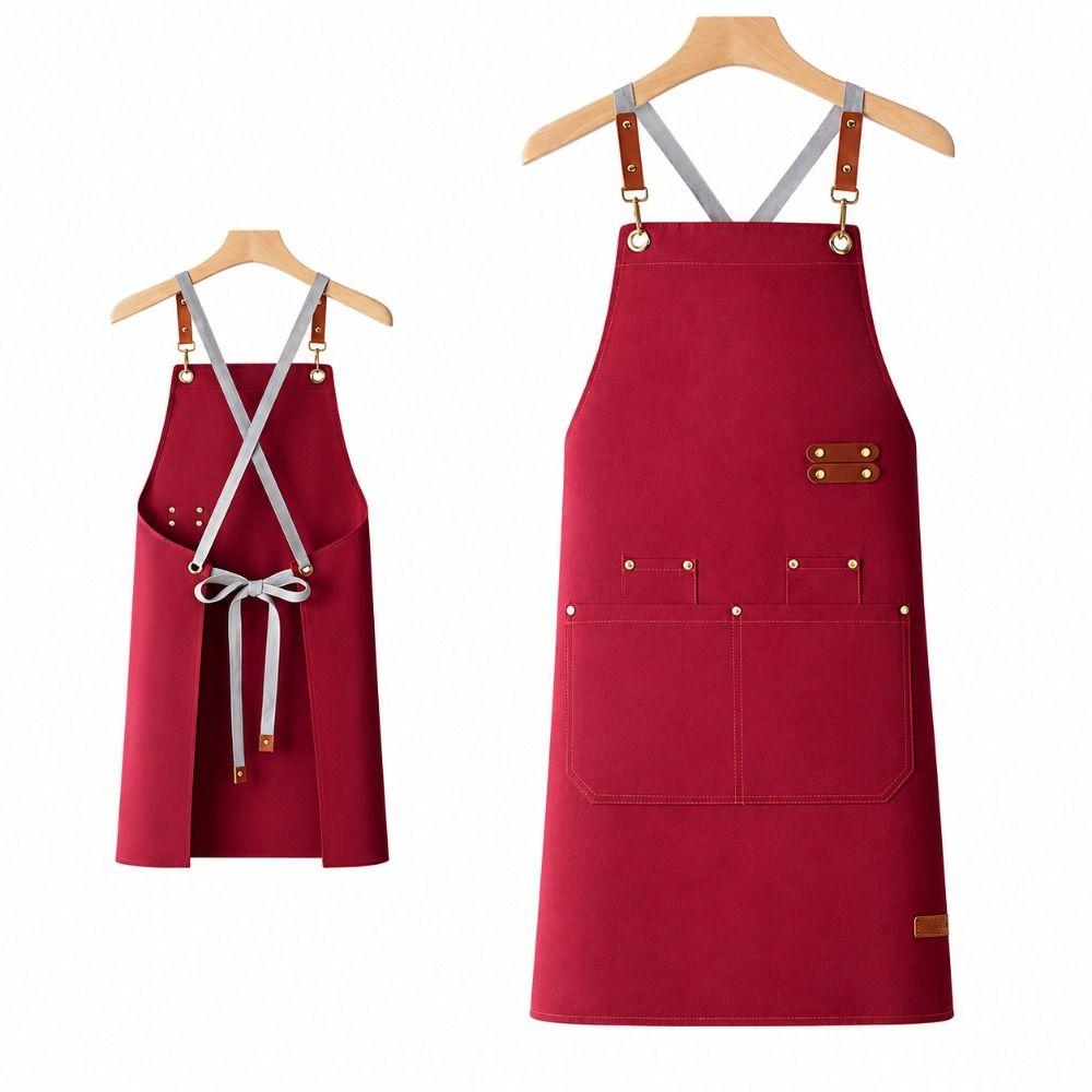 Water Resistant Work Apron Adjustable Straps Oil Resistant Canvas Apron Crossback Straps Large Front Pockets Restaurant Apron