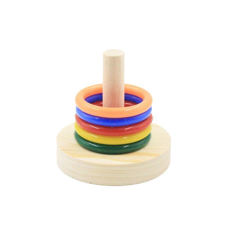 Bird Parrot Wooden Platform Plastic Rings Intelligence Training Chew Puzzle Toy