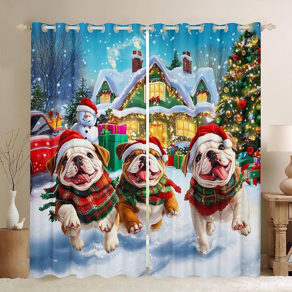 Christmas Curtains Xmas Decor Drapes Kids Boys Girls Adults Cute Cartoon Pet Puppy Dogs Window Curtain With Blackout Polyester
