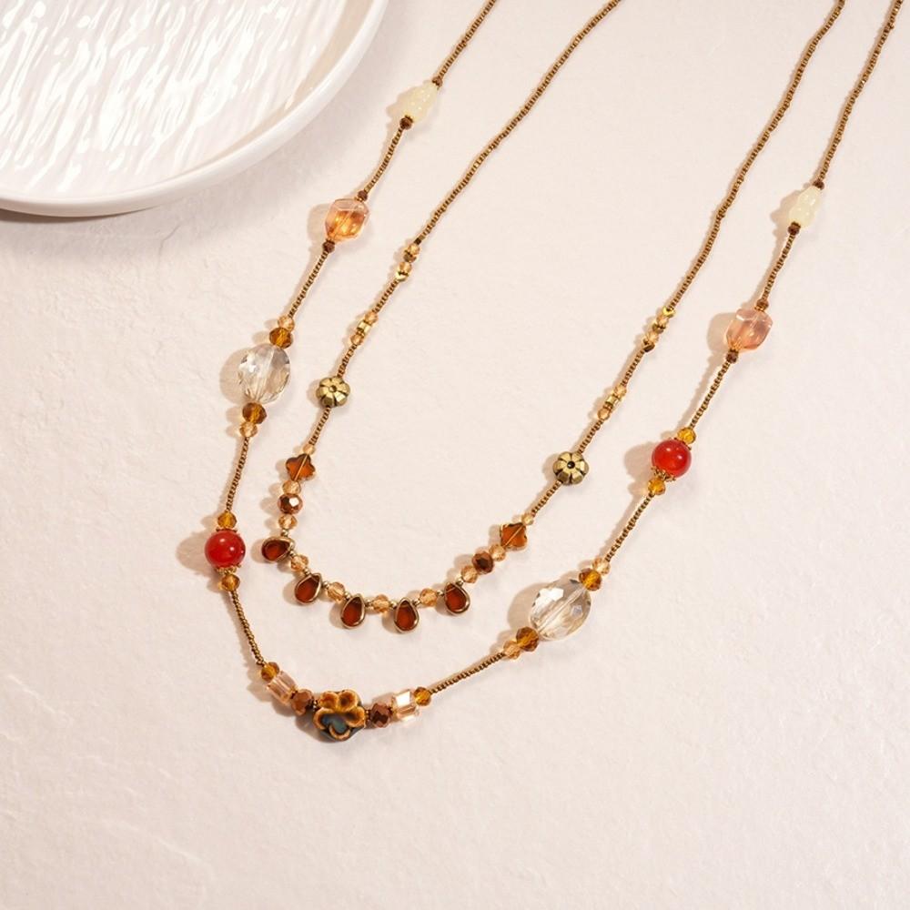 Temperament Flower Glass Beaded Necklaces Fashion Sweater Chain  Gift