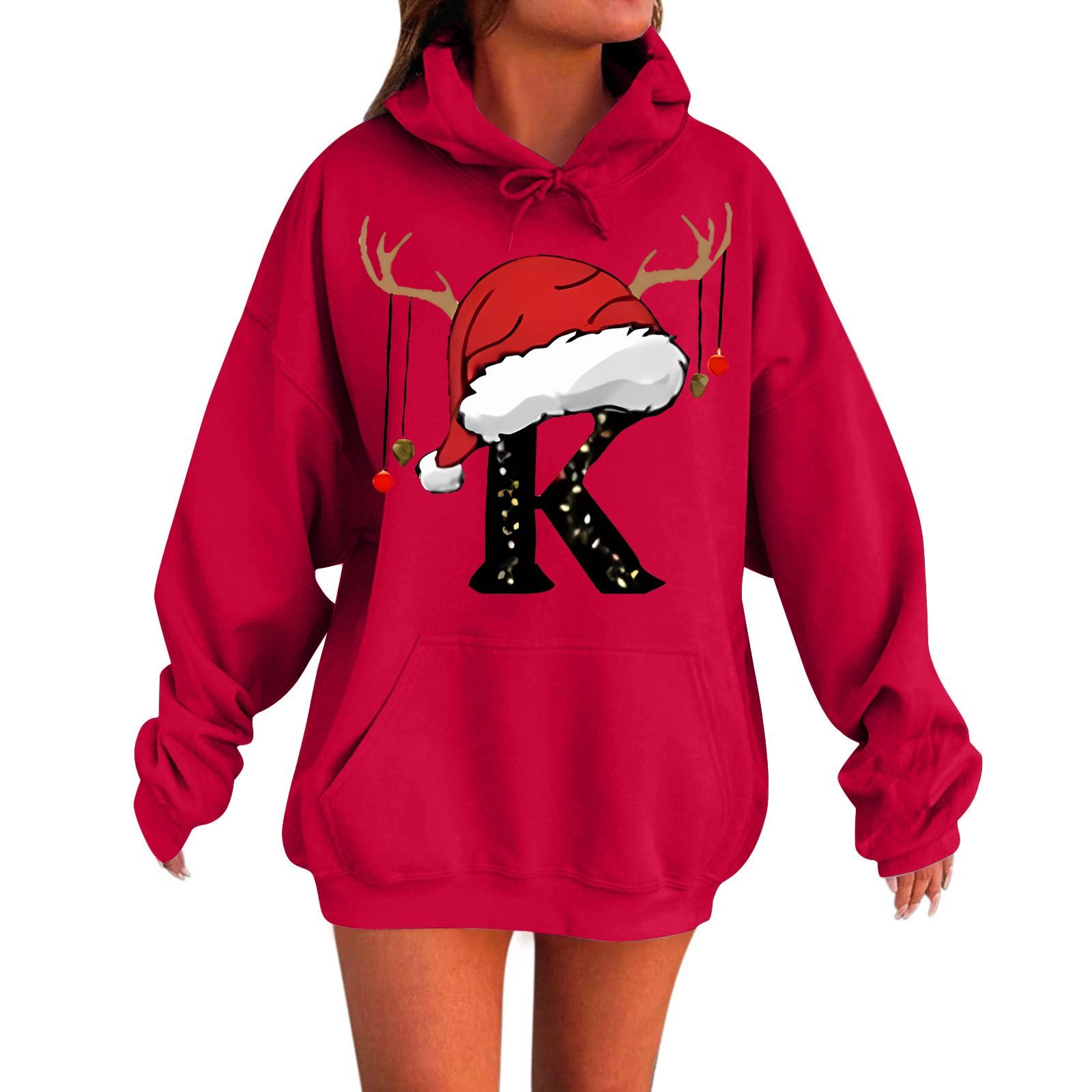 

Женская мода повседневная толстовка с капюшоном с длинным рукавом и круглым вырезом с карманами L красный