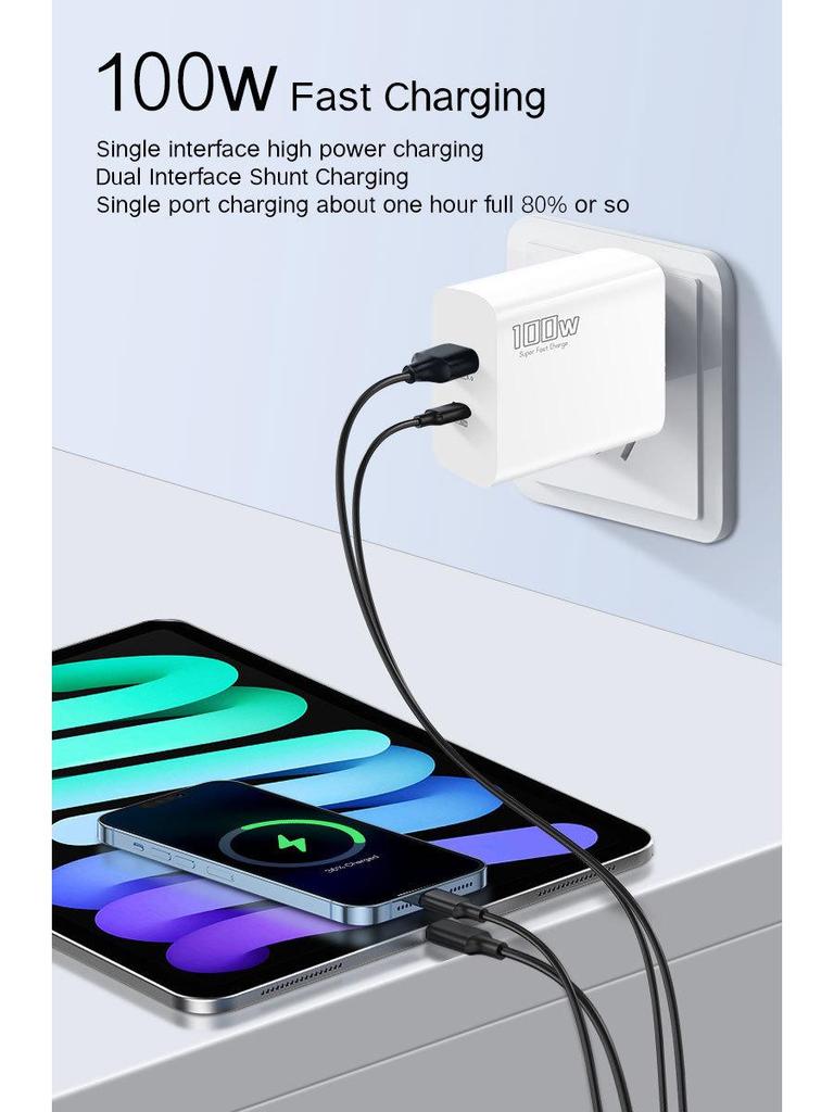 100W Multi-Port Fast Charger for Apple & Samsung, EU/UK PD Adapter