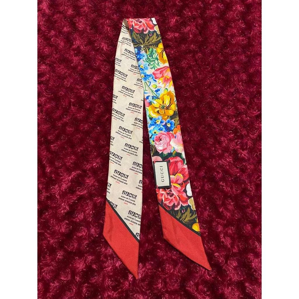 Used GUCCI Floral Scarf Neck Bow Ribbon Reversible Pattern