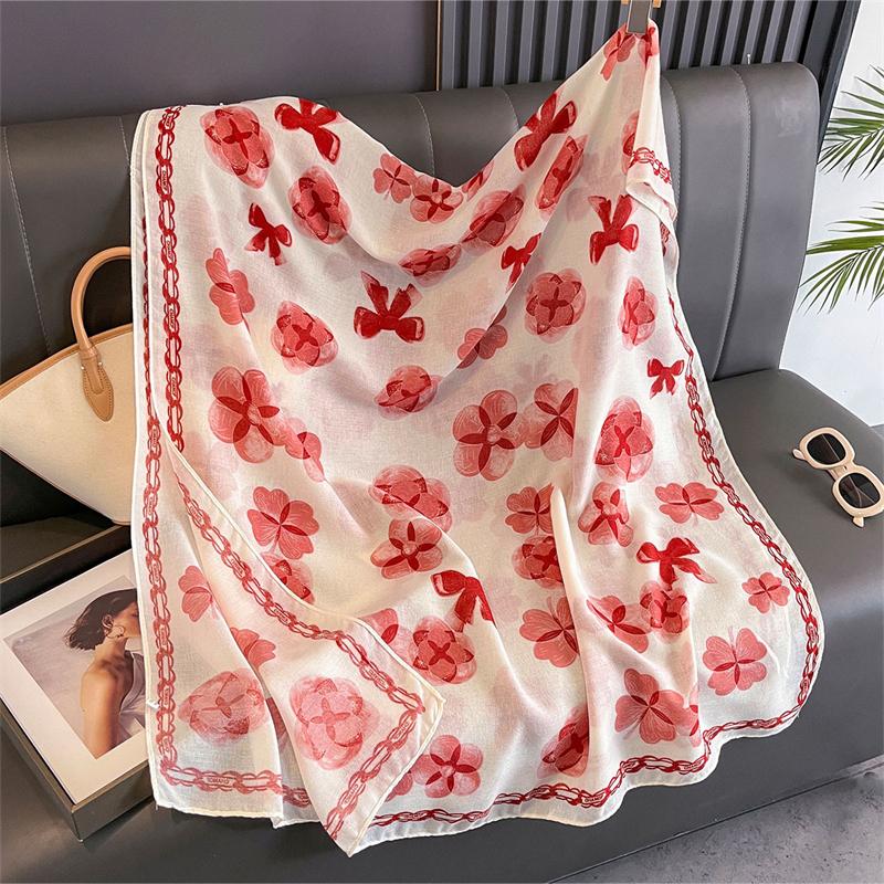 New Spring Women Cotton Scarf Beach Hijab Shawls and Wraps  Luxury Brand Flower Female Foulard Echarpe Designer Bandana