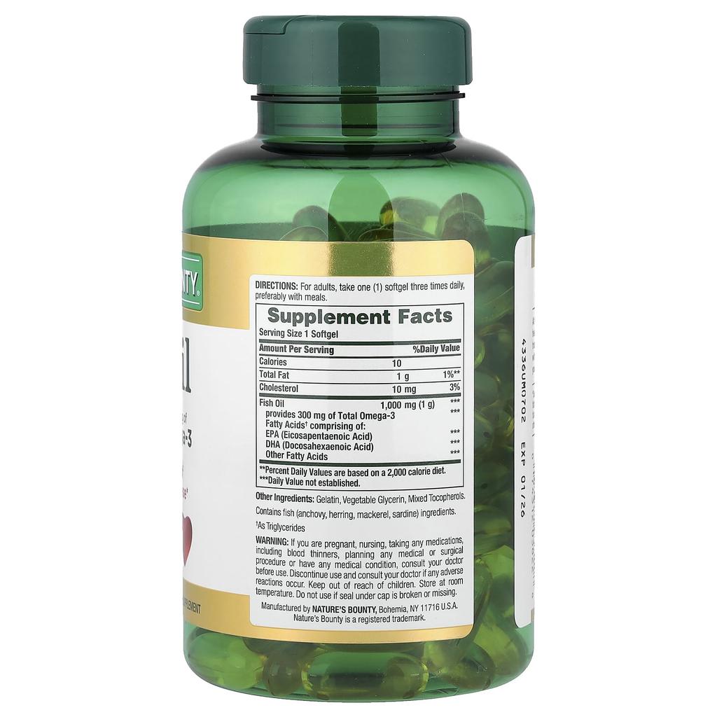 Nature'S Bounty, Fish Oil, 1,000Mg, 145 Softgels