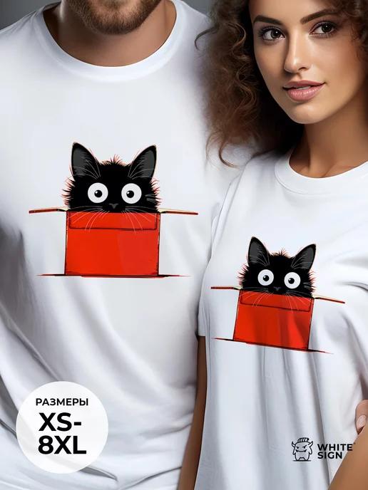 Oversized cotton T-shirt with bold Cat in a Box print 3XL