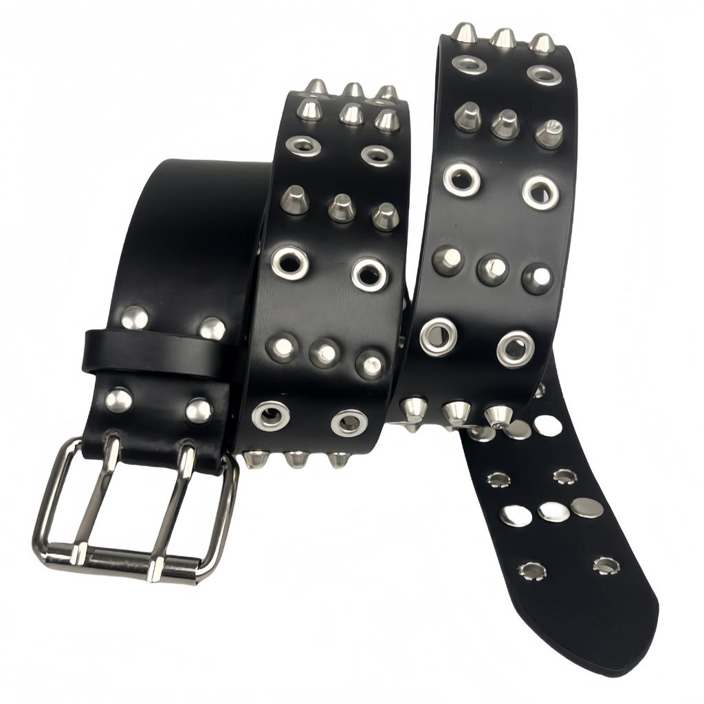 European and American Fashion Auto-eye Chicken Eye Belt Men's Rivet Retro Belt Double-pin Buckle No Punch Belt Punk