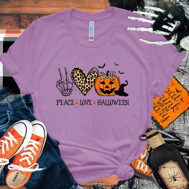 New Peace Love Halloween Print T-Shirts For Women Men Summer Tee Shirt Harajuku Casual Round Neck Short Sleeve Tops