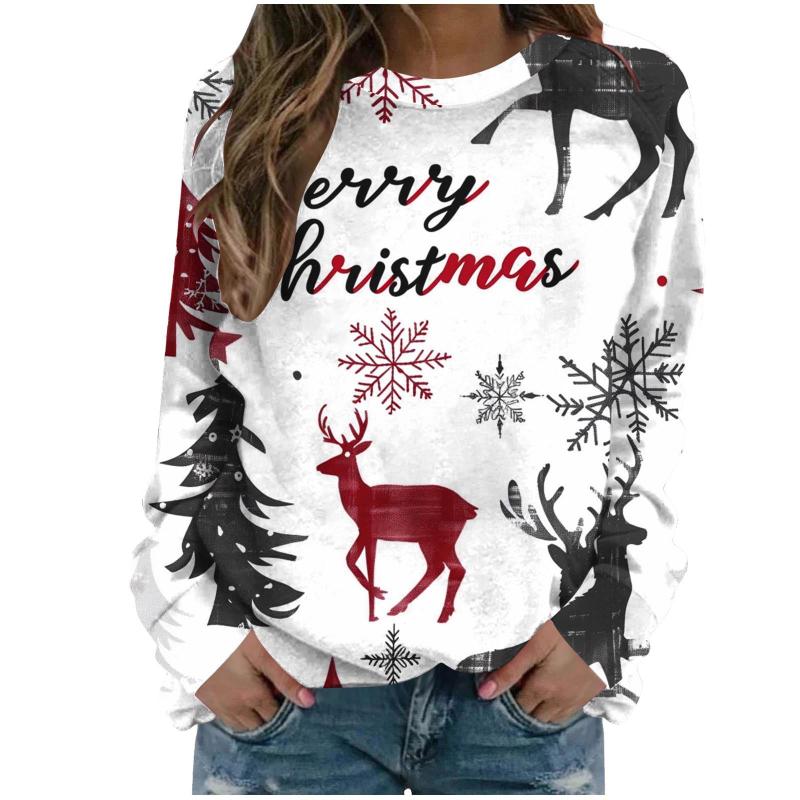 Christmas Snowman Pattern 3D Print Women Round-neck Sweatshirt Fashion Autumn Santa Claus Long Sleeve Cute Ladies Tee Pullover