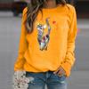 Women's Hooded Cat Print Sweatshirt Long Sleeve Top Women