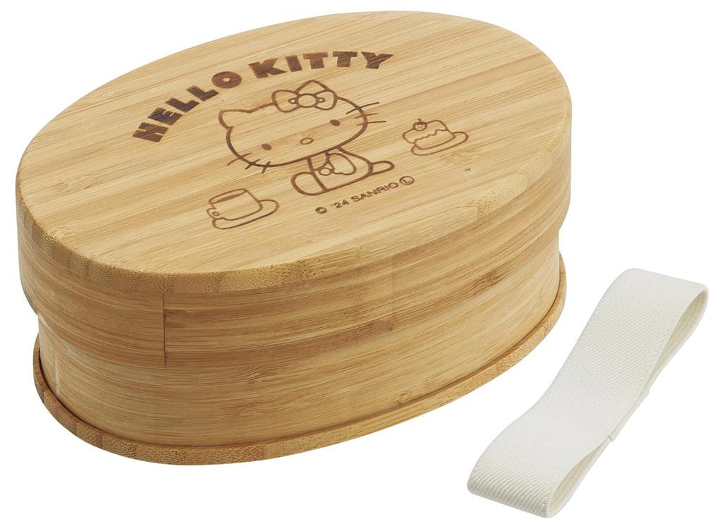 Skater Bamboo Lunch Japanese Oval with Dividers and Lunch Sanrio Hello Kitty Box, 600ml, Style, Shape, Belt, Design, BWLB6-A