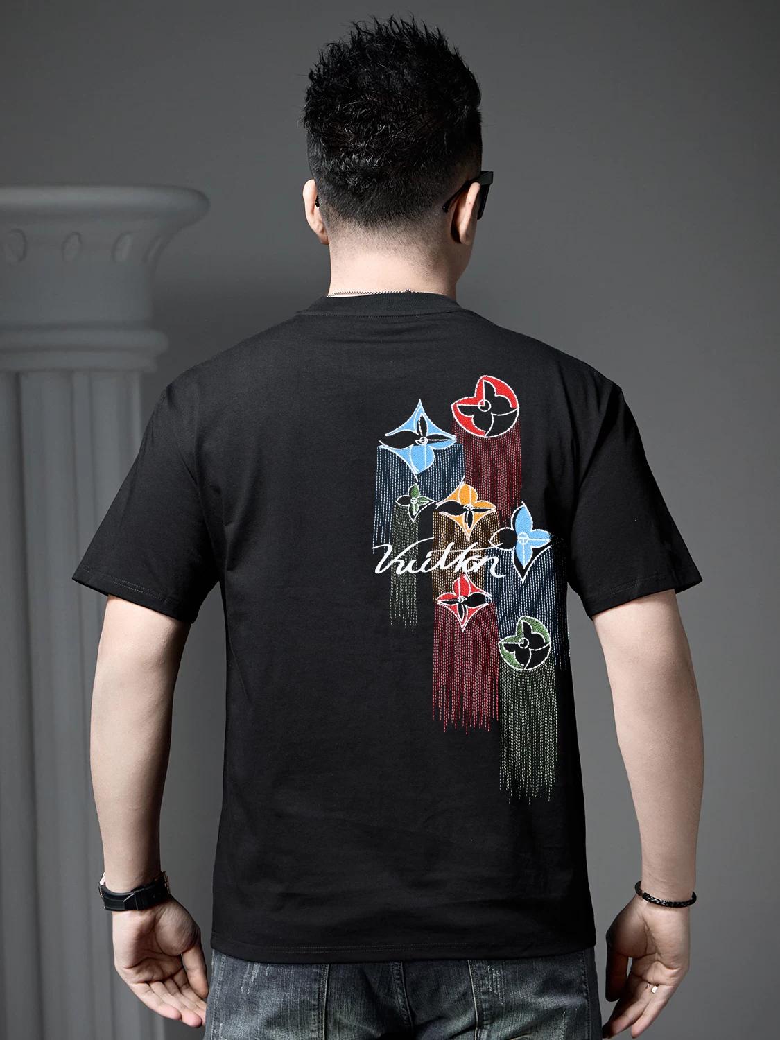 

European High-End Embroidered Round-Neck Short-Sleeve T-Shirt for Men, 2026 New Summer Luxury Loose-Fit Half-Sleeve Top 3XL белый