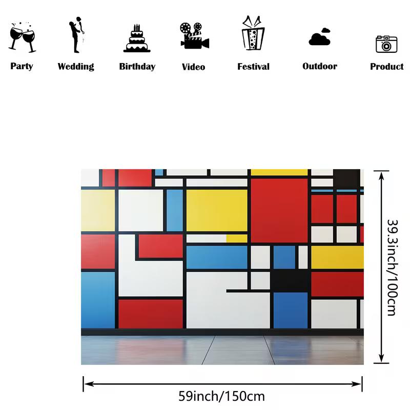 2D Geometric Abstract Backdrop Red Yellow Blue Squares Party Background Cloth