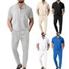 2023 Autumn Men's Solid Color Waffle Lapel Short Sleeve Zipper Suit