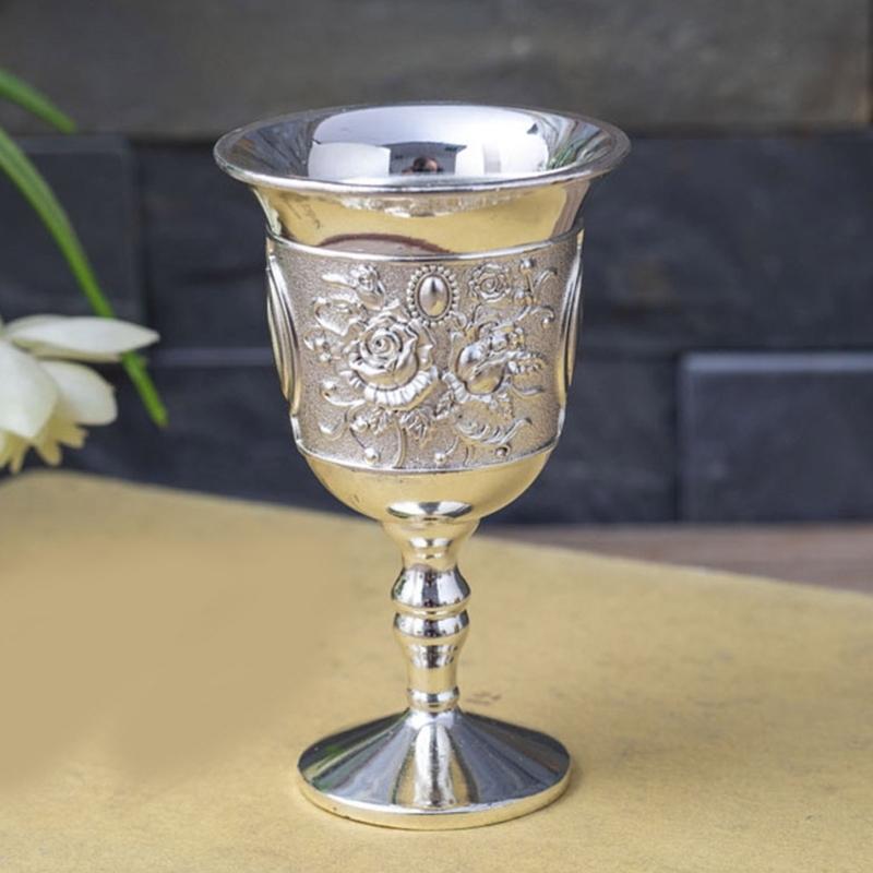 Pack of 2 Elegant Rose Branch Embossed Wine Glasses European Zinc Alloy Dinnerware for Romantics Dining