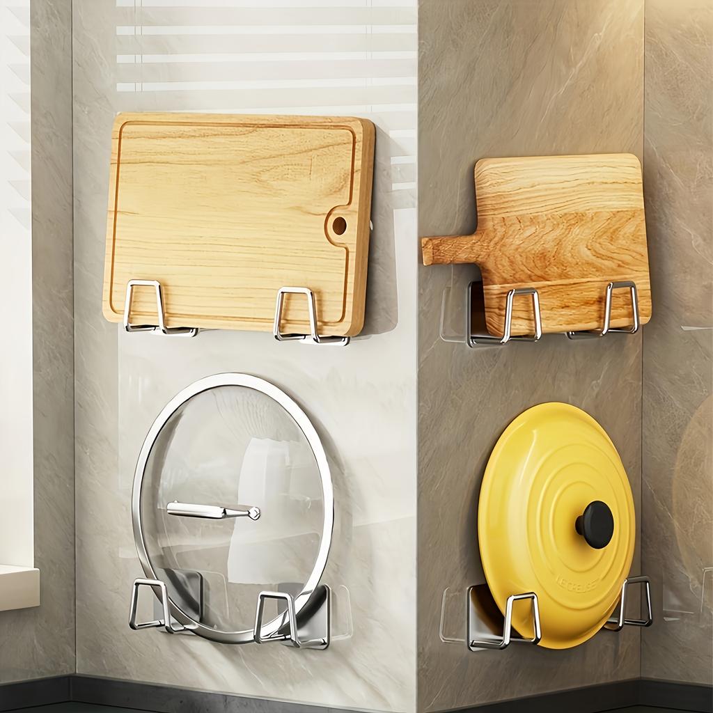 4pcs Stainless Steel Wall-Mounted Kitchen Hooks Set with Easy Install, Contemporary Style, Perfect for Hanging Lids, Cutting Boards