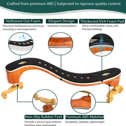 Violin Shoulder Rest, 3/4-4/4 Size, Non-Slip, Wood Grain Finish, Adjustable, Ergonomic, Breathable, with Support for Violin Practice (3/4-4/4)
