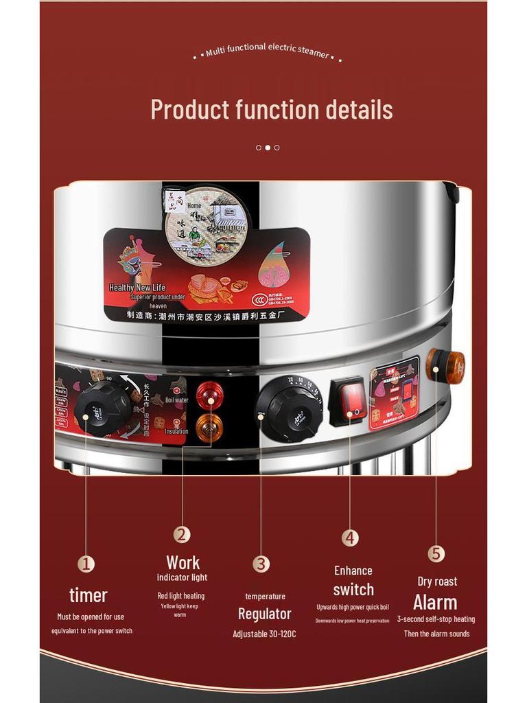 Multi-Layer Stainless Steel Electric Steamer for Household Use - Large Capacity with Steaming Rack for Buns
