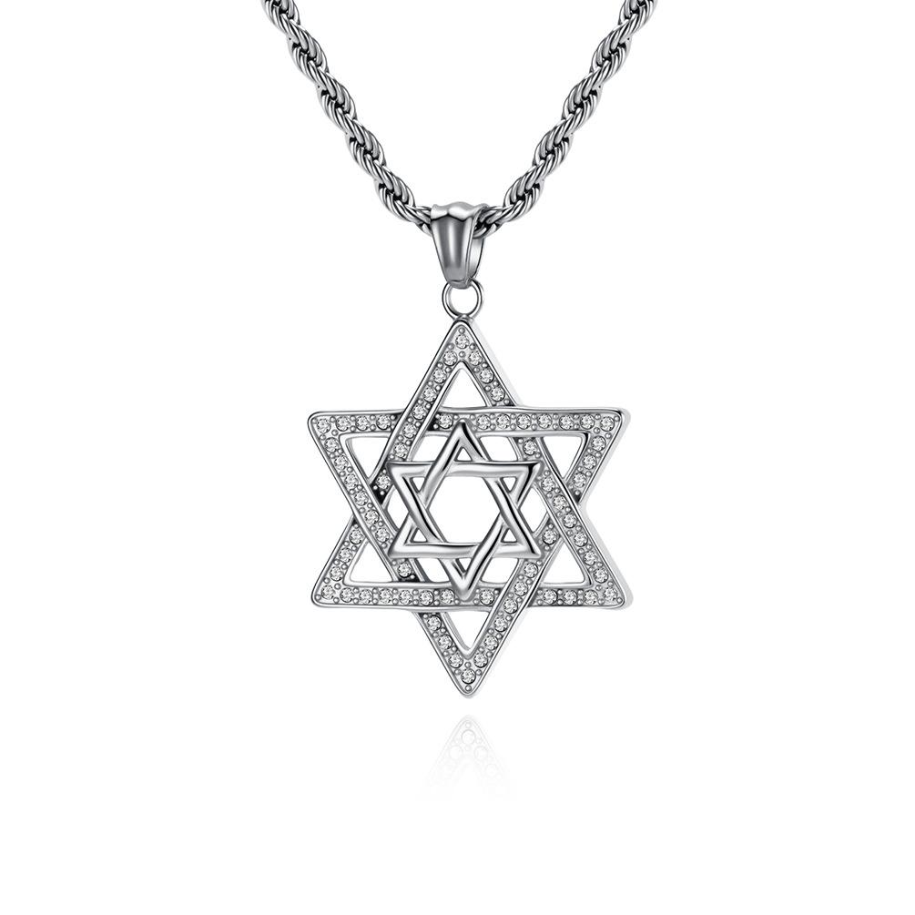 Hiphoip Stainless Steel Six Pointed Star Pendent Necklace for Women Gold Plated Jewelry