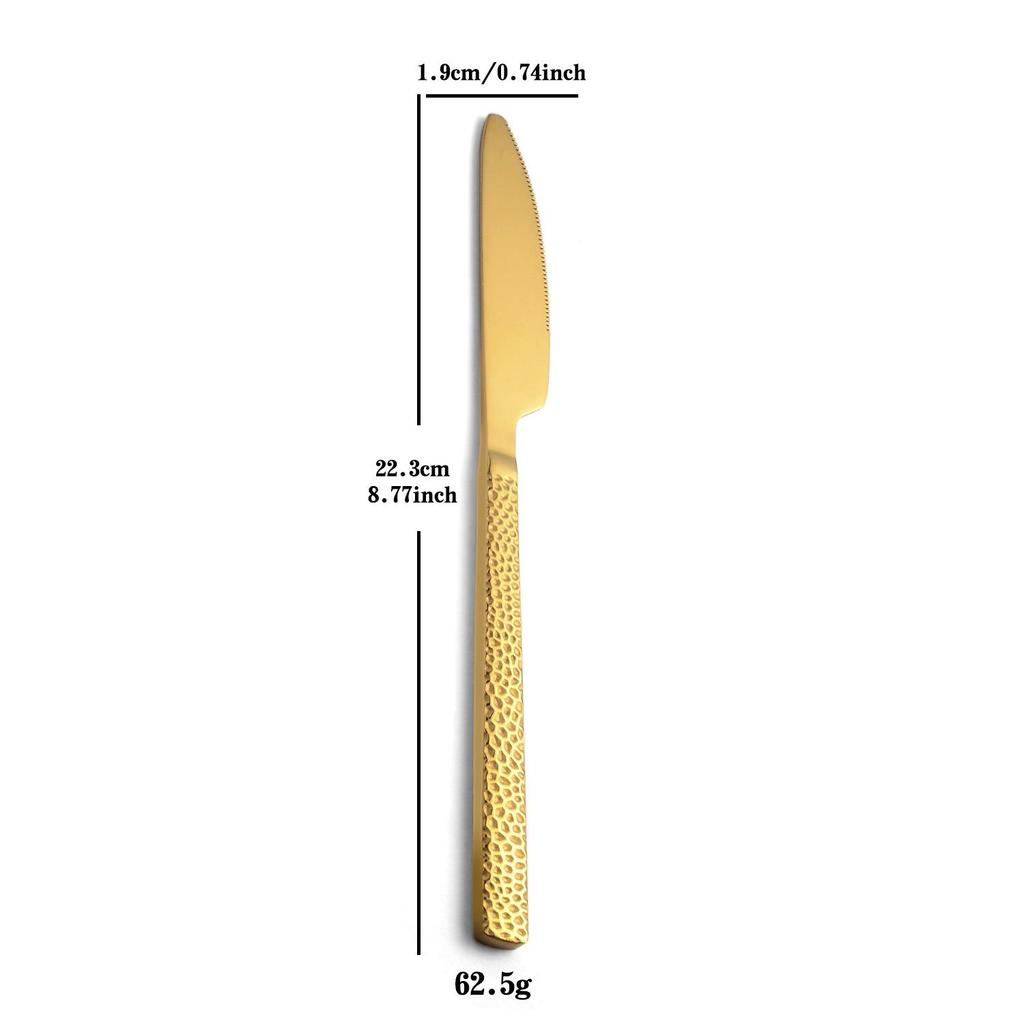 Cross Hammered Stainless Steel Cutlery Set - Luxury Knife, Fork, Spoon & Dessert Spoon