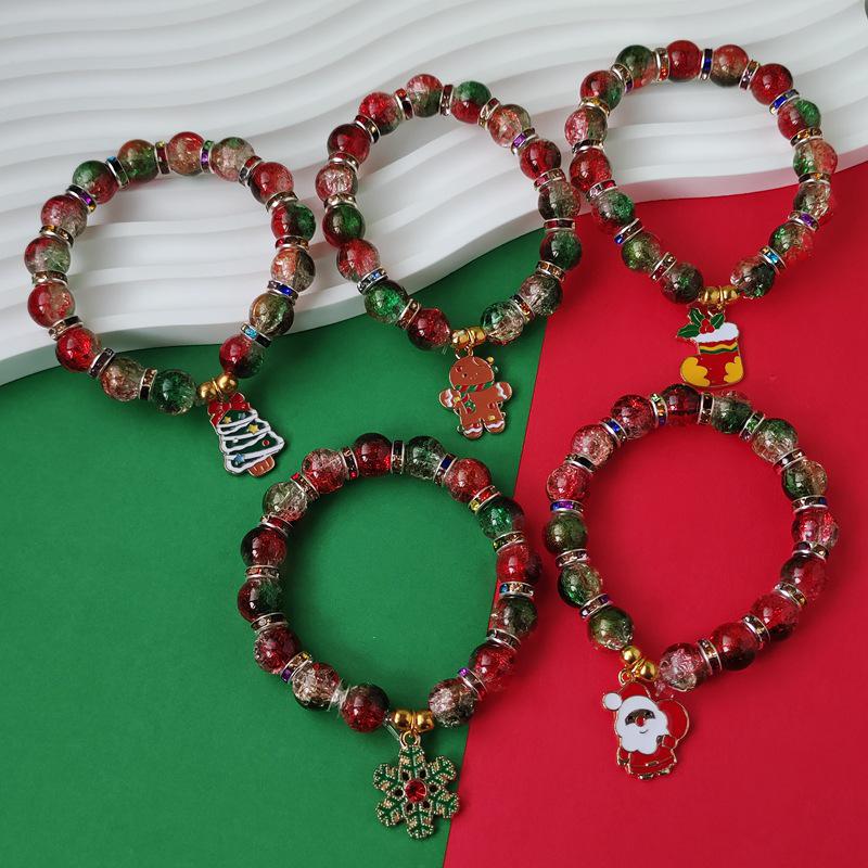 Christmas Diamond Santa & Snowflake Glass Bracelet: Stylish & Versatile Holiday Accessory.