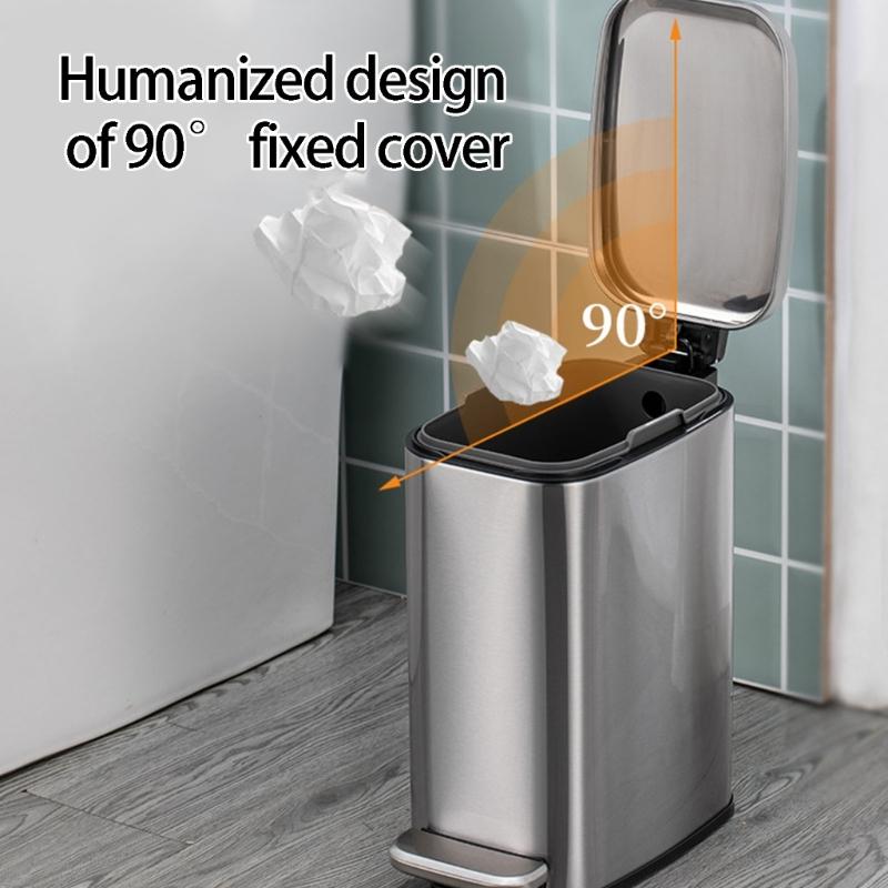 Stainless Steel Rectangular Trash Can 6L Bathroom Waste Bin with Odor Control Seal Lid Slip Resistant Base Home Supply