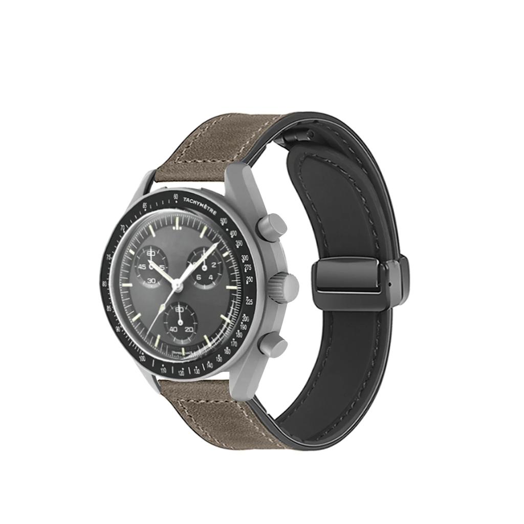 20mm Leather Strap For Omega X Swatch Joint MoonSwatch Planet Metal Magnetic Buckle For Swatch Watch Silicone Band Accessories