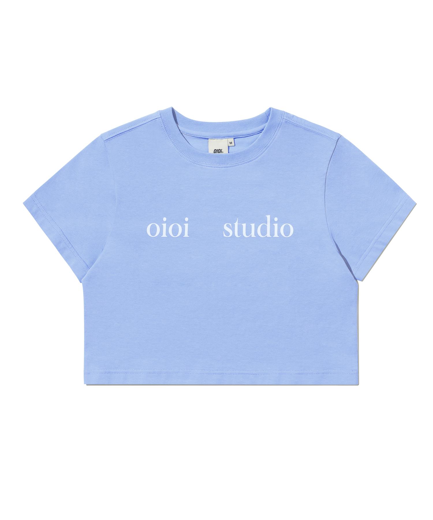 Oioi Collection Layered Logo Crop T-Shirt_Sky Blue M