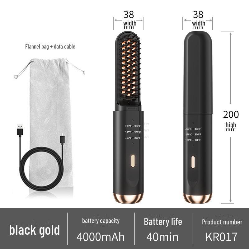 

Беспроводной выпрямитель для волос и стайлер для женщин: Расческа с горячим воздухом и отрицательными ионами USB золотой/чёрный
