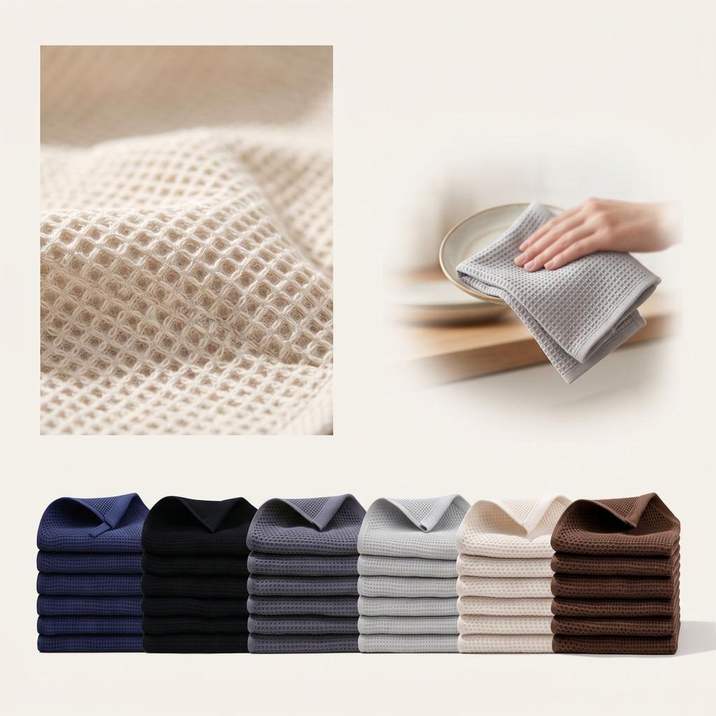 Cotton Weave Kitchen Dish Cloth, Ultra Soft Absorbent Quick-Dry Dish Towel, 12*12 Inches, Dark Gray, 6 Pack for Kitchen, Home Cleaning, Bathroom