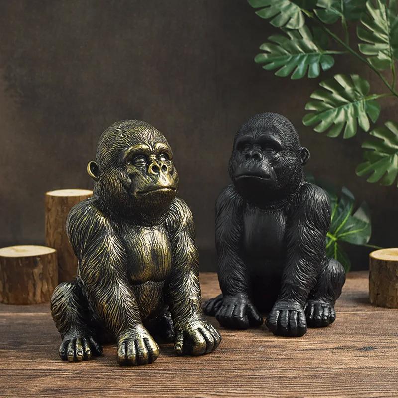 Black Gold Gorilla King Kong Statue Resin Crafts Antique Gorilla Desk Ornament Handmade Animal Figurine Living Room Bedroom