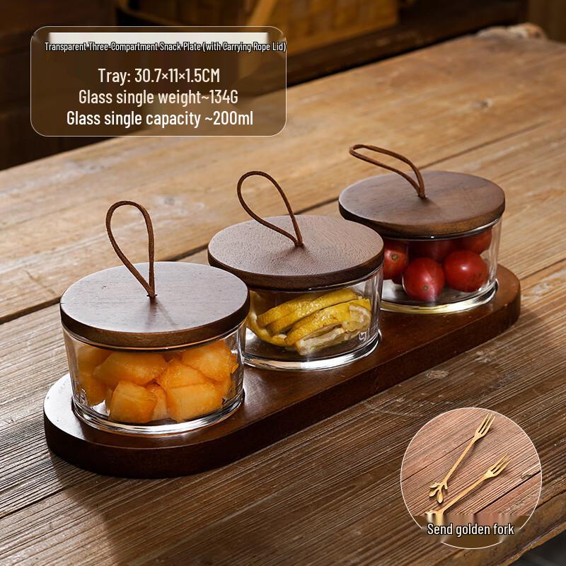 Acacia Wood & Glass Snack Serving Set