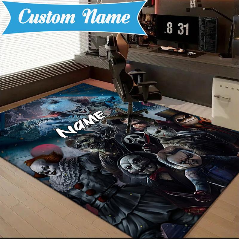 Custom Name Halloween Horror Christmas Rug for Living Room, Game Rooms, Office, Bedroom, Floor Mat Playful Design, fan gifts Christmas decor