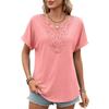 Spring Summer New Women's Solid Color V-Neck Lace Trim Loose Short Sleeve T-shirt Top For Cross-border Trade