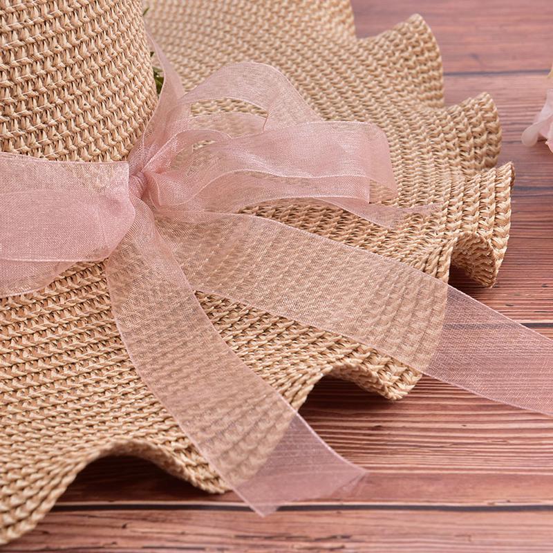 Women Sun Hat Big Wide Brim Beach Handmade Floral Summer Straw Sun Cap