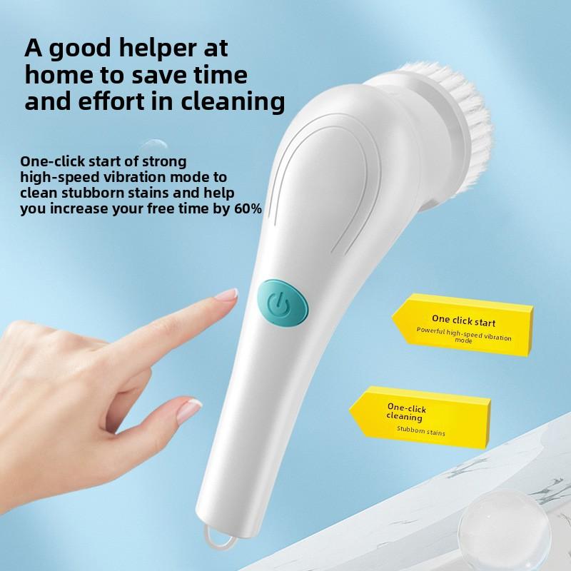 Cleaning Brush, Electric Cleaning Brush, Steel Wool Pad, 5-Head, Long-Handled, Handheld, Kitchen Cleaning and Dishwashing Wonder Tool