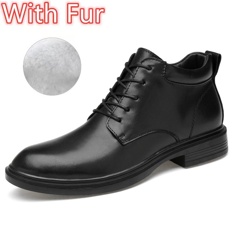 Fashion Black Winter Warm Men Boots Genuine Leather Ankle Boots Men Classic Business Men Shoes Casual Warm Male Oxford Shoes Formal Flat
