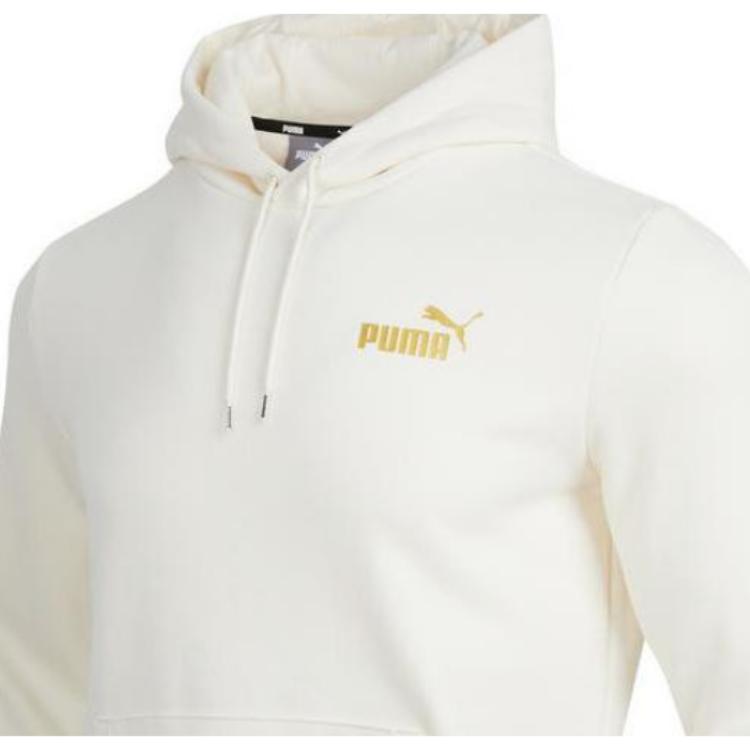 PUMA Logo Print Drawstring Hoodie With Long Sleeves Men Tops White 674352-65