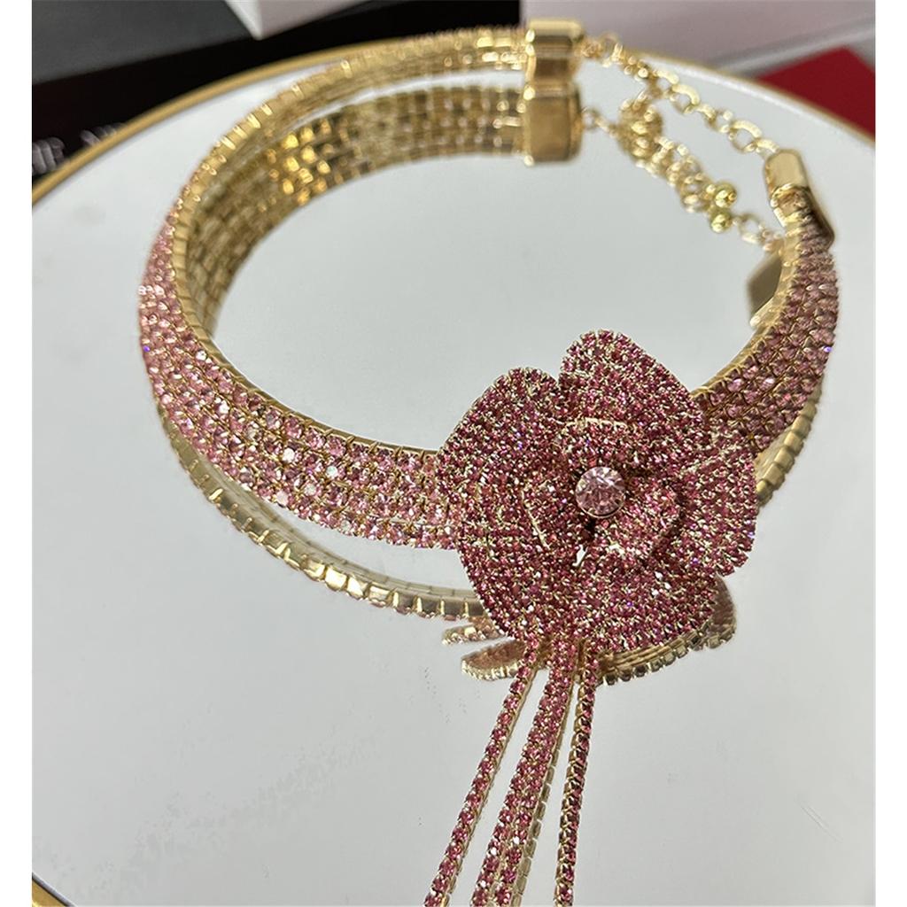 Tooxika Full Diamonds Multi-layer Flash Diamond Flowers Tassel Collar Light Luxury Bridal Wedding Dinner Necklace Women