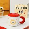 Small Orange with Lid Spoon Red Ceramic Cup Cartoon Cute High Value Mug Household Water Cup Set