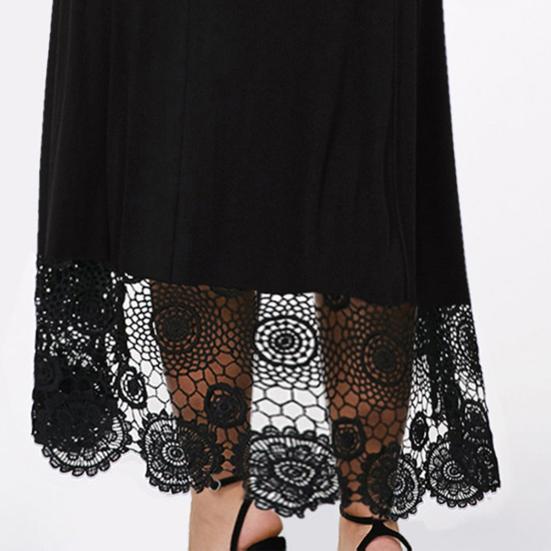 Women Dress Round Neck Long Sleeves Mid-Waist Irregular Hem Lace Stitching Elegant