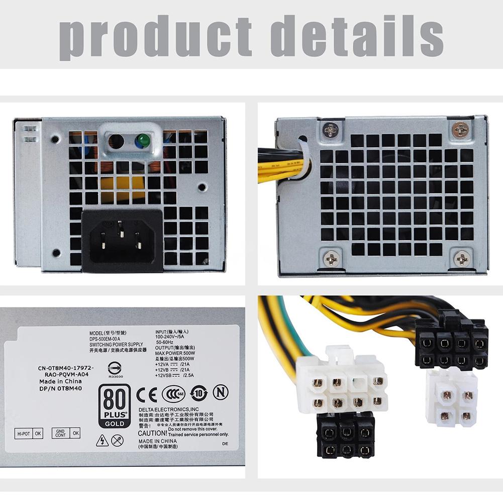 500W DPS500EM00A Power Supply Compatible with For Dell 3040 3046 3650 7040 Series with 4 6 8 8 Pin PSU for Workstation Desktops