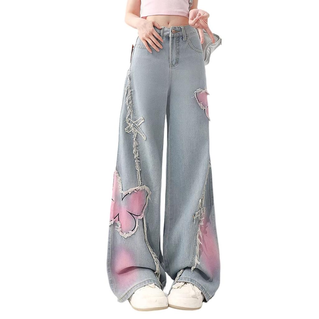 Women's Trousers Large Size Stretch Jeans Loose Semi-Elastic Pants