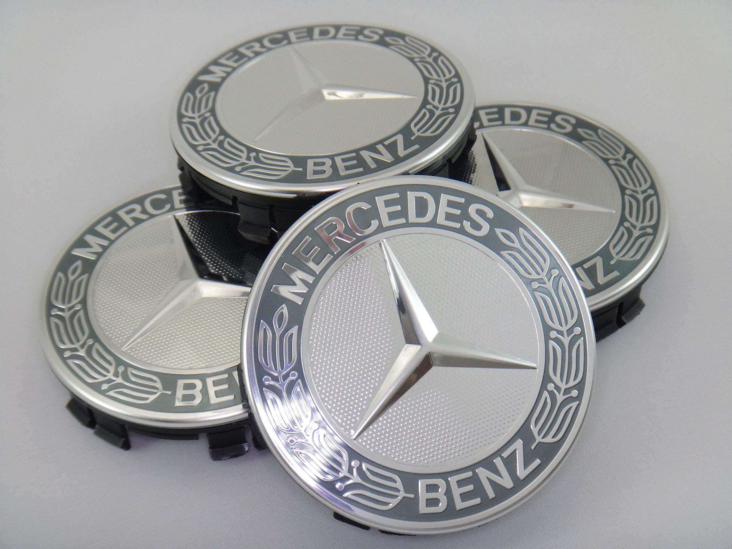 

Оригинальный комплект центральных колпачков/колпаков ступиц Mercedes-Benz, 4 шт., хром/серый, лавровый венок,
