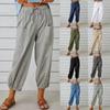 2025 New European and American Cross-Border Amazon Wish Loose High-Waisted Buttoned Cotton-Linen Cropped Wide-Leg Women's Pants